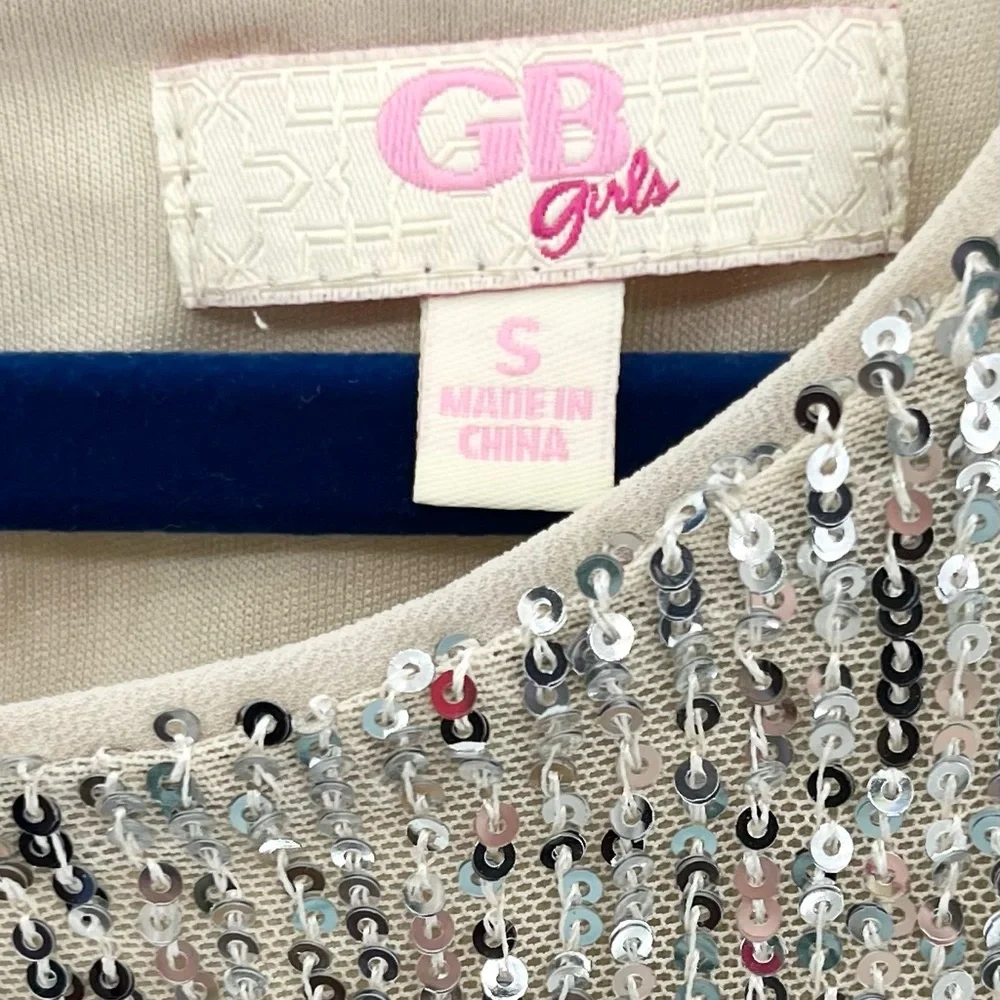 GB Girls Sparkle Sequin Long Sleeve Champagne Party Dress- Small - Picture 2 of 7
